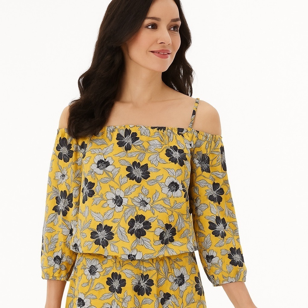 Apt. 9 Yellow and Black Floral Patterned Romper Jumpsuit Size Large